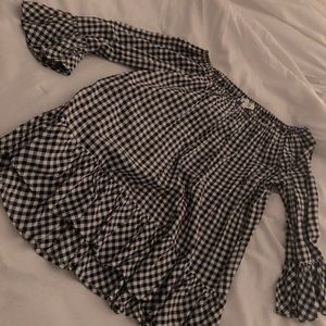 Women’s off the shoulder checkerboard blouse